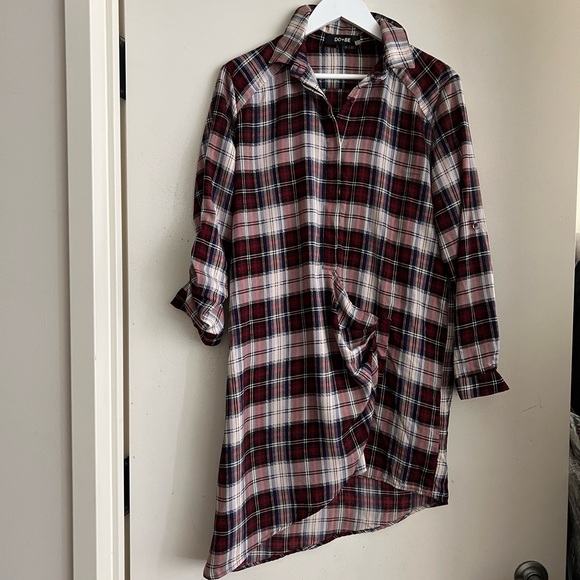 DO + BE Plaid Gathered Button Down Shirt Dress - Picture 5 of 8